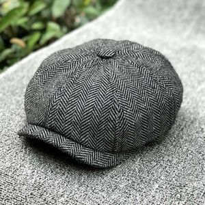 Casquette gavroche laine Tweed casquette octogonale pour hommes gris marron Gatsby chapeau bérets chapeau cabbies casque béret chapeaux NZ108