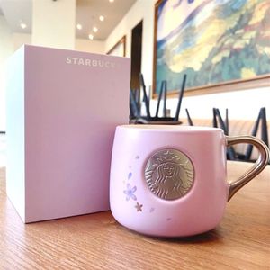 Newset Starbucks Sirène Médaille de bronze Sakura tasse à café rose Saison des fleurs de cerisier Céramique Tasse de bureau 355ML cadeau box221v