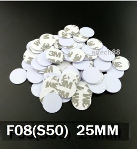 NFC Tags Sticker 13.56MHZ ISO14443A RFID Tag F08 Coin Card With 3M Adhesive Sticker 25mm Mif S50 FM1108 8Kbit Smart Access Control Cards