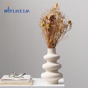 Jarrón de cerámica nórdico NIFLHEIM, maceta Beige para decoración del hogar, arreglo de flores, jardín, sala de estar, oficina, decoración de escritorio, artesanías 220423