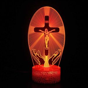 Nighdn Cross 3d Night Light Jésus Illusion Hologram Lampe a mené le meilleur anniversaire Cadeau chrétien pour les femmes religieuses Men présente HKD230812