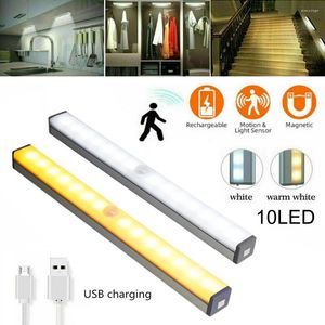 Luces nocturnas 10 LED Sensor de movimiento de luz inalámbrico USB recargable 15 cm lámpara para armario de cocina armario venta de liquidación