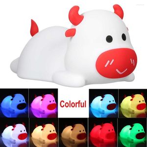 Veilleuses 1 pièces Animal bétail forme Pat lumière Silicone coloré intégré batterie bébé chambre Portable Led sommeil année cadeaux