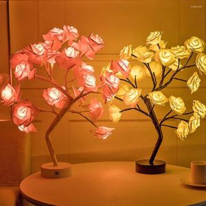 Luces nocturnas 24 LED rosa flor árbol lámpara de mesa USB Hada hoja de arce luz fiesta en casa Navidad boda dormitorio decoración regalo
