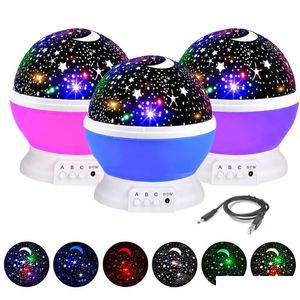 Veilleuses 360 ​​degrés Chambre Romantique Rotation Univers Étoile Projecteur Lumière Ciel Étoilé Lune Nuit Enfant Chambre Lampe Noël Goutte D Dhbvx