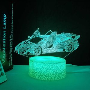 Luces nocturnas Lámpara de ilusión 3D USB LED Luz nocturna de coche de carreras 7 colores cambiantes Decoración de dormitorio para hombres Niños Deportes Coche de carreras Juguete Niño Regalos de Navidad P230331