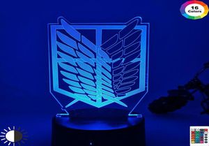 Lumières nocturnes 3D Illusion LED Ailes lumineuses de Liberty 7 Couleurs Changeant de nuit pour les enfants décor de chambre Attaque de lampe de table sur Titan GI2530227