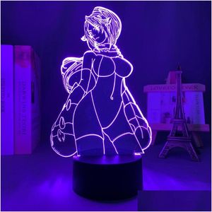 Luces de noche Lámpara 3D Bleach Yoruichi Shihouin para decoración de dormitorio Luz nocturna Regalo de cumpleaños fresco Acrílico LED Luz de entrega Lighti Otxvc