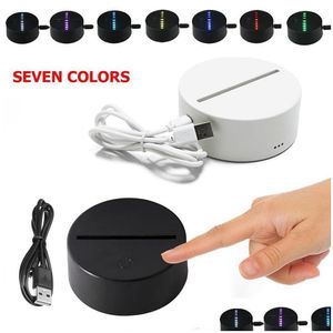 Veilleuses 3D Base de lampe à LED 7 couleurs Touch Switch LED 4 mm Panneau acrylique Optique Illusion Lumière Batterie ou DC 5V USB Drop Livraison Dhwlw