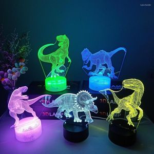 Luces nocturnas lámpara de luz LED 3D dinosaurio 16 colores táctil Control remoto lámparas de mesa dormitorio configuración juguetes regalo para chico decoración del hogar