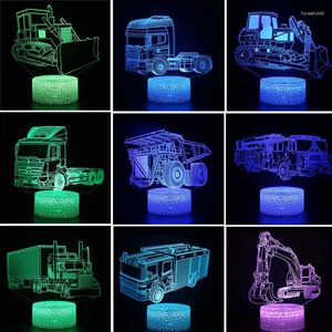 Veilleuses 3D Cool Bulldozer camion pelle voiture tracteur véhicule lampe à LED pour enfants Table décorative enfants cadeaux