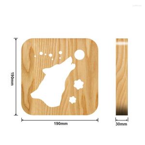 Luces nocturnas Lámpara de lobo con luz 3D Animal creativo Madera Blanco cálido USB Alimentación Vivero Decorativo