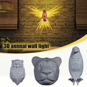 Luces nocturnas Luz nocturna 3D Lámpara de pared con estatua de animal elegante y vívida decoración del hogar lámpara de pared moderna para sala de estudio moderna sala de estar YQ240112