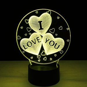 Luces nocturnas Lámpara óptica 3D Love Heart I Love You Night Light DC 5V USB Powered 5th Battery Venta al por mayor Dropshipping