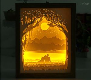 Luces nocturnas lámpara de tallado de papel 3D luz de escultura led usb para sala de estar promoción de dormitorio regalo de boda de cumpleaños