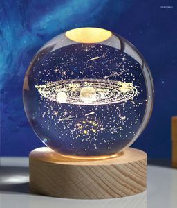 Veilleuses 3D galaxie solaire, boule de verre en cristal, sphère LED USB, lumière d'astronomie, décoration de maison, ornement, cadeaux d'anniversaire pour enfants