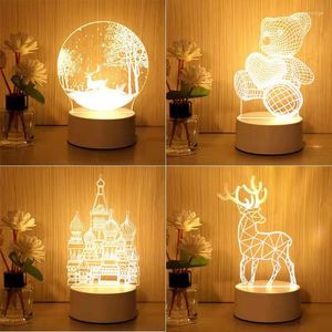 Luces nocturnas 3D Stereo Illusion Light Creative Cartoon Mini Warm Acrylic Led Table Desk Lamp Moon Dinosaur Decoration