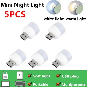 Veilleuses 5 pièces LED lumière USB Mini prise lampe ordinateur batterie externe chargeur livre petite lecture ronde lampes de Protection des yeux