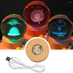 Luces nocturnas 6/7cm Base de lámpara LED de madera redonda USB recargable cristal arte iluminado adorno soporte de exhibición