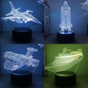 Veilleuses Avion Avion 3D LED Lumière Pour Chambre Chasseur Fusée SteamShip Lampe À Lave Chambre D'enfant Décor Cadeau D'anniversaire