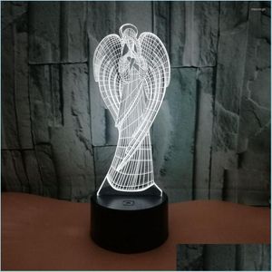 Lumières nocturnes Angel 3D Light Colorf LED CRÉATIVE USB TABLE ACRYLIQUE LAMPE LAMPE DE BUR