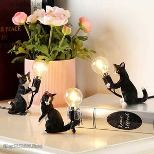 Luces de noche Lámpara de mesa de animales Dormitorio nórdico para niños Resina Mesa de gato Luz de mesa Luz de mesa Decoración para el hogar Luz nocturna Accesorios de iluminación Q231114