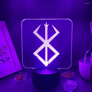 Luces de noche Anime Berserk The Cursed Mark Logo 3D luz LED cumpleaños regalo de neón para amigo dormitorio Manga mesa escritorio decoración lámparas