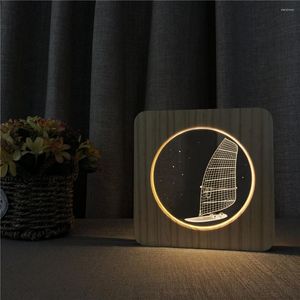 Veilleuses Big Ship 3D Lampe LED en bois Table Light Switch Control Sculpture pour amis Enfants Cadeau d'anniversaire