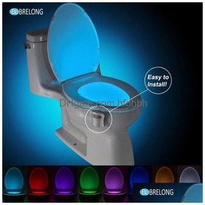 Lumières de nuit Brelong Toilette Lumière LED Lampe Smart Salle de bain Human Motion Activé Pir 8 couleurs Matic RVB Rétro-éclairage pour bol Drop Del Dhcmy
