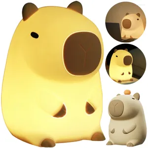 Lumières nocturnes Capybara Sleeping Lampe rechargeable Animal Bedside Night Light Silicone Shape Nursery for Children Room Decor