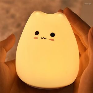 Luces nocturnas de dibujos animados para niños, lámpara de noche de silicona, Sensor inteligente táctil RGB, carga USB, accesorios de protección ocular Lampka