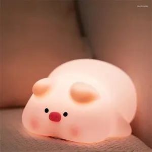 Veilleuses dessin animé cochon lumière Kawaii Silicone lampe Rechargeable chronométrée pour enfants mignon chambre ornements décoratifs idée cadeaux