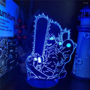 Luces nocturnas Motosierra Hombre 3D Lámpara Led Anime Light Denji Makima Power Pochita Figura Dormitorio Decoración Nightlight Manga Mesa de regalo