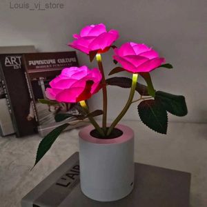 Veilleuses Creative LED Rose veilleuse Rechargeable Dimmable chambre atmosphère lampe bureau lumière décorative pour ami enfants cadeau de vacances YQ231214