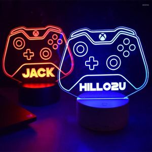 Luces nocturnas Etiqueta de jugador personalizada Controlador Xbox Luz LED Nombre de grabado láser personalizado Lámpara RGB para decoraciones de salas de juegos 19 fuentes