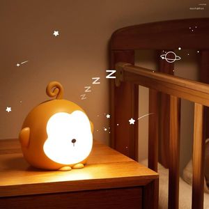 Luces nocturnas, luz LED de mono lindo con control remoto, lámpara de noche para niños, mesa de dormitorio regulable, luz nocturna recargable