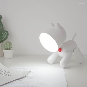 Luces nocturnas lindo cachorro giratorio lámpara de escritorio de dibujos animados carga USB mesa encantadora novela bebé luz de sueño