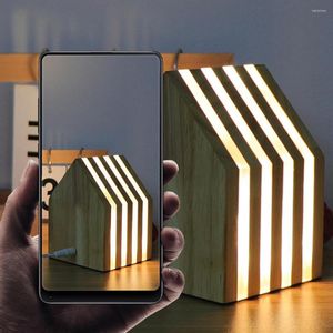 Luces nocturnas linda casa de madera luz LED lámpara de mesa de noche con interruptor táctil decoración de la habitación ambiental de alto nivel