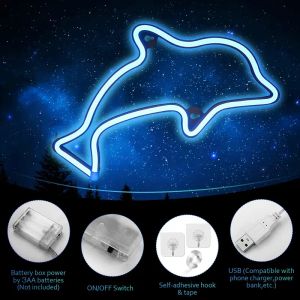 Luces nocturnas Dolphin Neon Sign Splaks LED Neon Signs para decoración de pared USB o batería Neon Night Light para dormitorio