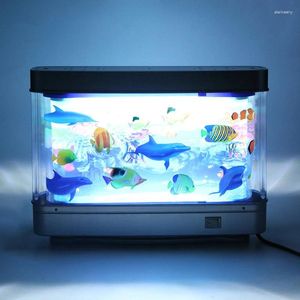Veilleuses dynamiques océan virtuel LED lampe de réservoir de poisson dauphin artificiel paysage tropical aquarium lumière d'ambiance décoration de chambre mignonne