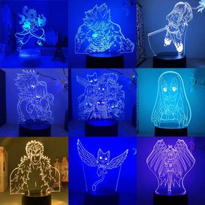 Luces nocturnas Fairy Tail Natsu Grey Erz figura de Anime lámpara Led 3d para dormitorio Mange Avatar decoración de la habitación de los niños regalo de cumpleaños para niños