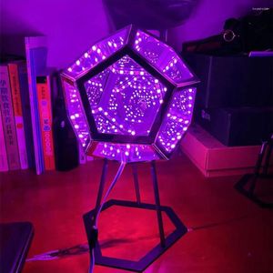Luces nocturnas, lámpara LED de arte espacial con geometría de fantasía, dodecaedro infinito, luz de Color, carga USB, decoraciones para regalos de Navidad