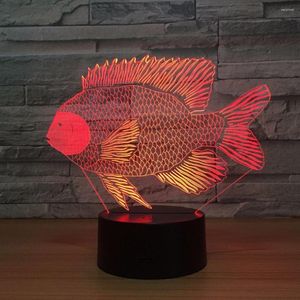 Veilleuses poisson coloré 3d lumière acrylique visuel à distance tactile interrupteur belle 7 changement de couleur lampe batterie externe Led veilleuse
