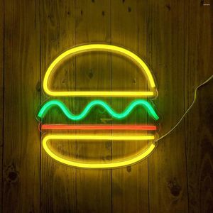 Veilleuses Hamburger néon signe pour fête mariage anniversaire restauration rapide Restaurant tenture murale LED décoration de la maison