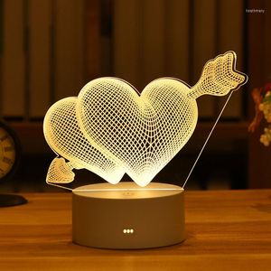 Veilleuses coeur amour acrylique 3D lumière USB bricolage enfants chambre lampe veilleuse pour la saint-valentin décor noël cadeaux de mariage