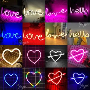 Veilleuses Hello Heart Love Neon Light Sign LED Modeling Night Lamp Wall Store Room Décoration edding Window Shop USB Alimenté par batterie P230331