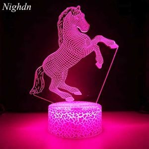 Veilleuses cheval 3D veilleuses pour enfants lampe illusion 16 couleurs changeantes avec télécommande cadeaux d'anniversaire de noël pour enfant bébé garçon et fille YQ231204
