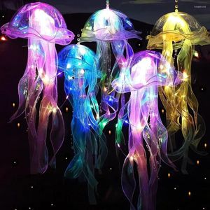 Luces nocturnas medusas luz malla atmósfera lámpara cadena con batería flor portátil decoración del dormitorio del hogar colgar