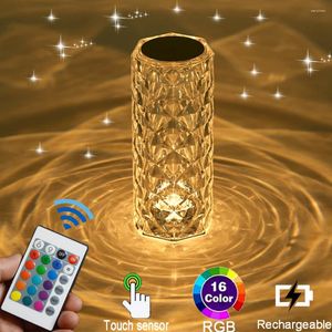Night Lights LED Crystal Table Lamp 3/16 Color USB Charging Rose Shadow Atmosphere Light Touch Adjustable For Bedroom Xmas Decor