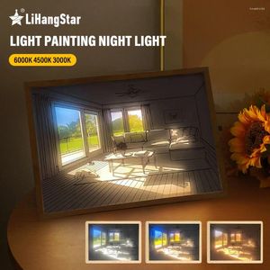 Veilleuses LED peinture décorative mur Art lumière alimenté par USB gradation avec cadre photo en bois pour cadeaux à la maison